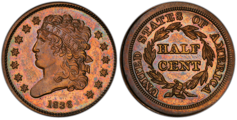 1836 Proof Classic Head Half Cent - Second Restrike Rev of 1840 Design