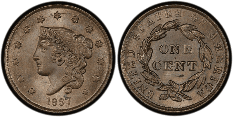 1837 Modified Matron Head Coronet Head Cent - Plain Cords, Small Letters