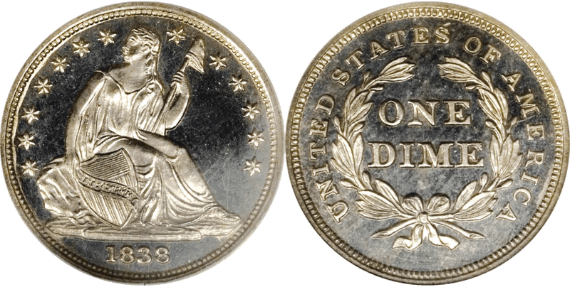 1838 Proof Seated Liberty Dime - No Drapery