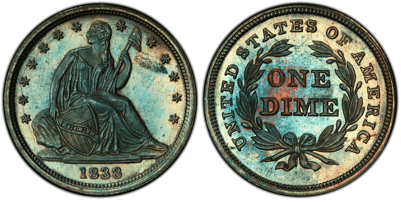 1838 Seated Liberty Dime - No Drapery, Small Stars