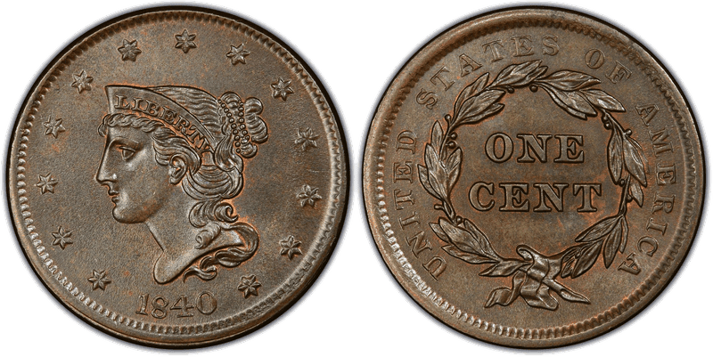 1840 Braided Hair Coronet Head Cent - Large Date