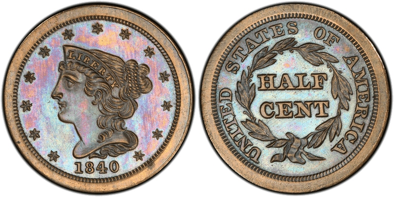 1840 Proof Braided Hair Half Cent - Restrike