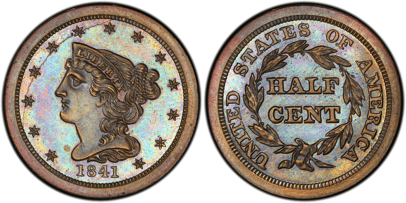 1841 Proof Braided Hair Half Cent - Restrike