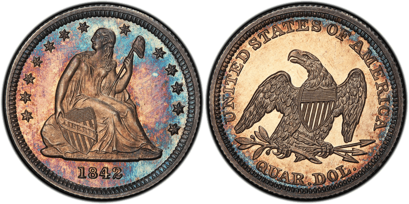 1842 Proof Seated Liberty Quarter - Small Date