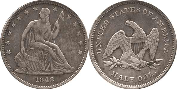 1842 Seated Liberty Half Dollar - Small Date, Rev 1839