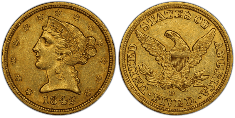 1842 (D) Liberty Head Half Eagle - Large Date