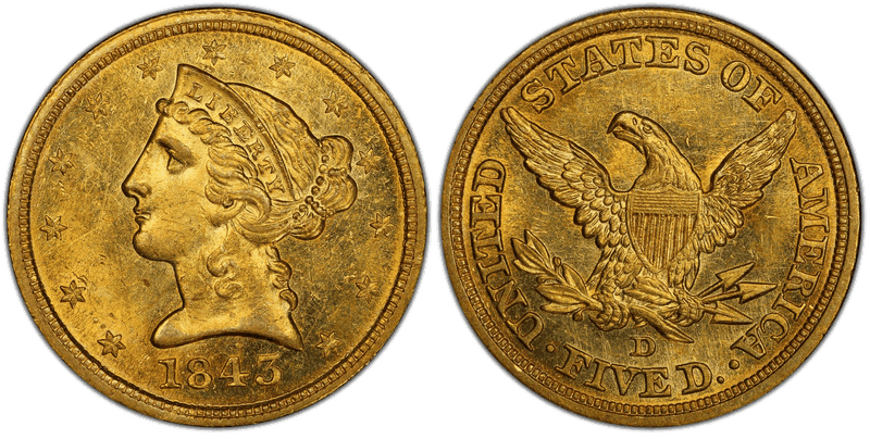 1843 (D) Liberty Head Half Eagle