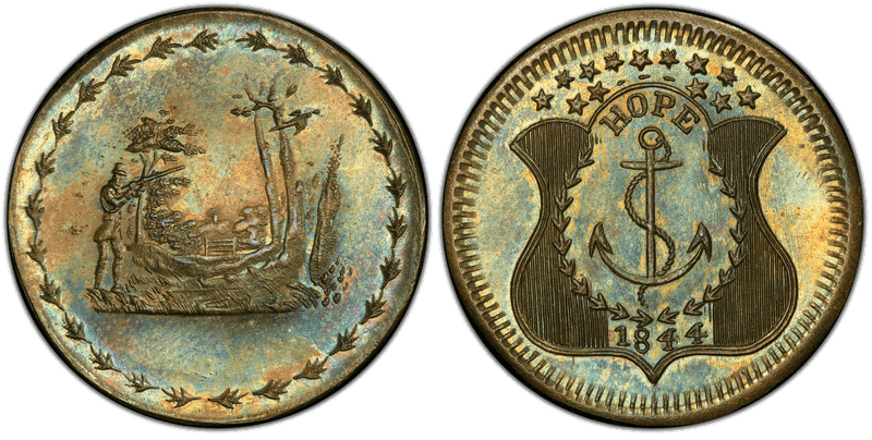 (1844) Brass Civil War Patriotic Token F-481/484, Hope/Hunter