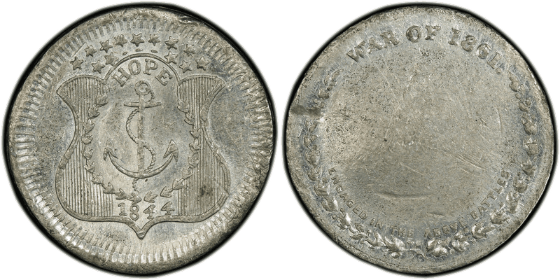 (1844) White Metal Civil War Patriotic Token F-481/493e, Hope/War of 1861
