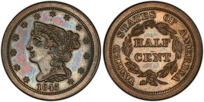 1845 Braided Hair Half Cent