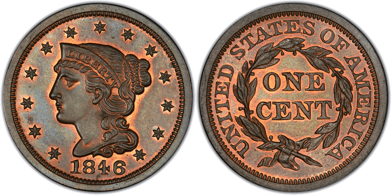 1846 Braided Hair Coronet Head Cent - Proof Small Date