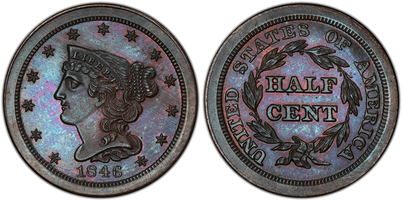 1846 Proof Braided Hair Half Cent - Restrike