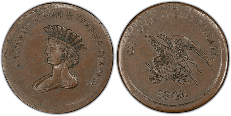 1849 Double Eagle Die Trial - K-2, Cincinnati Mining & Trading, Copper