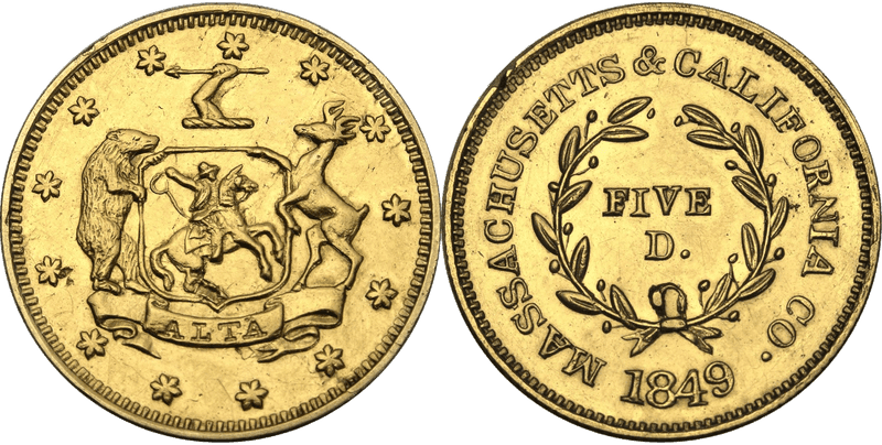 1849 Massachusetts & California Co. Gold Half Eagle