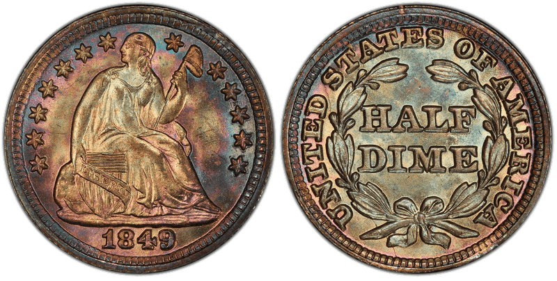 1849 Seated Liberty Half Dime - 9/6