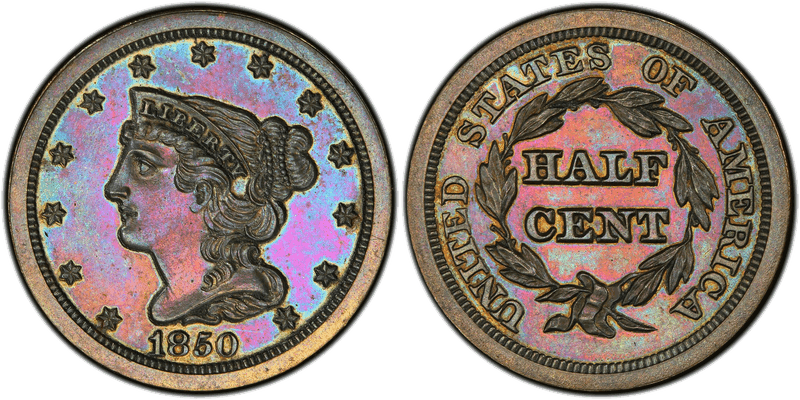 1850 Proof Braided Hair Half Cent