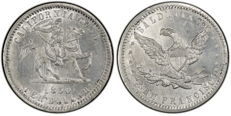 1850 1850' Baldwin & Co. Restrike White Metal, K-1G Gold Eagle