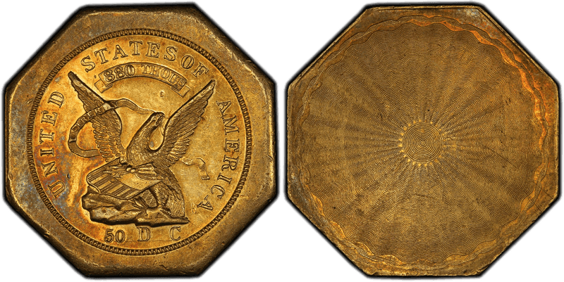 1851 California Gold $50 - "880" $50 LE Augustus Humbert, No "50"