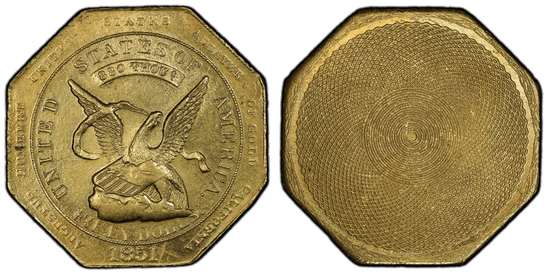 1851 California Gold $50 - "880" $50 RE Augustus Humbert
