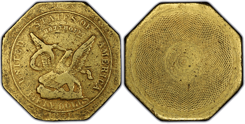 1851 California Gold $50 - "887" $50 LE Augustus Humbert