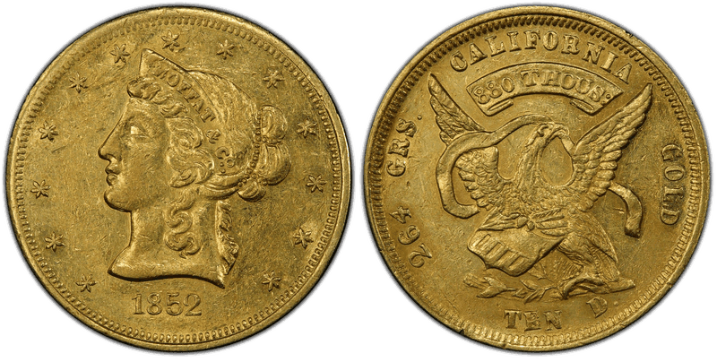 1852 Moffat & Co., Close Date Gold Eagle