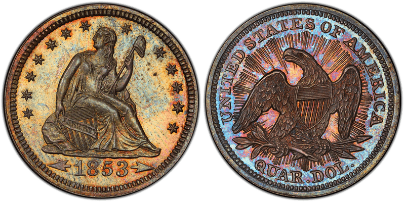 1853 Proof Seated Liberty Quarter - Arrows & Rays
