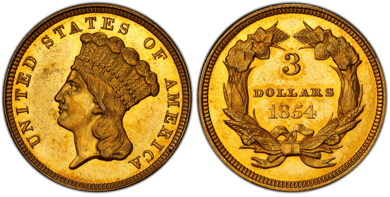 1854 Proof Indian Princess Three Dollar