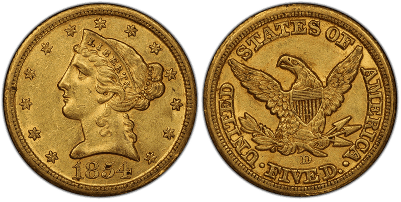 1854 (D) Liberty Head Half Eagle