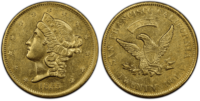 1855 Wass, Molitor & Co. Large Head Gold Double Eagle