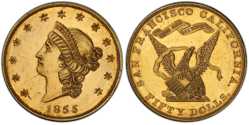 1855 Proof California Gold $50 - $50 Kellogg & Co.