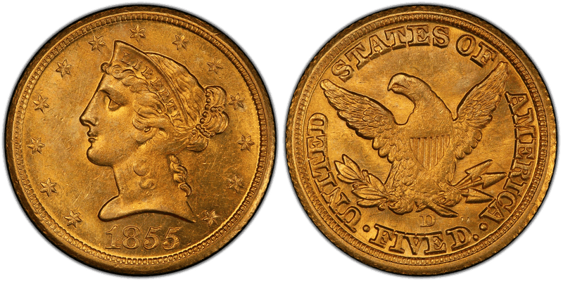 1855 (D) Liberty Head Half Eagle
