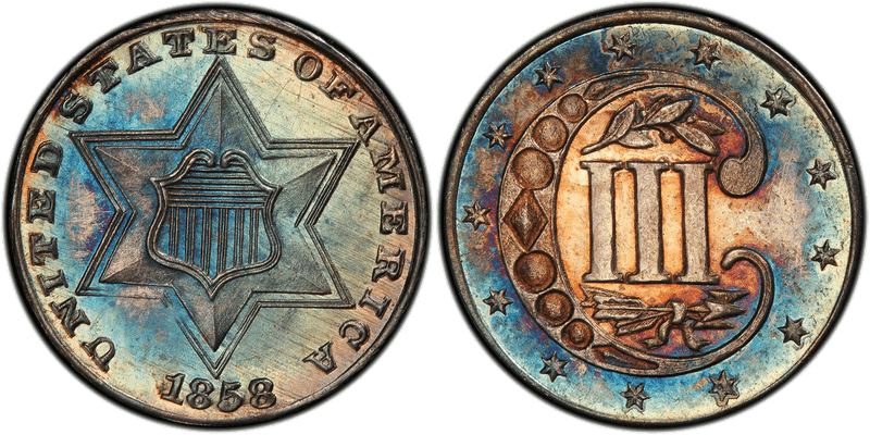 1858 Proof Silver Three Cent Piece