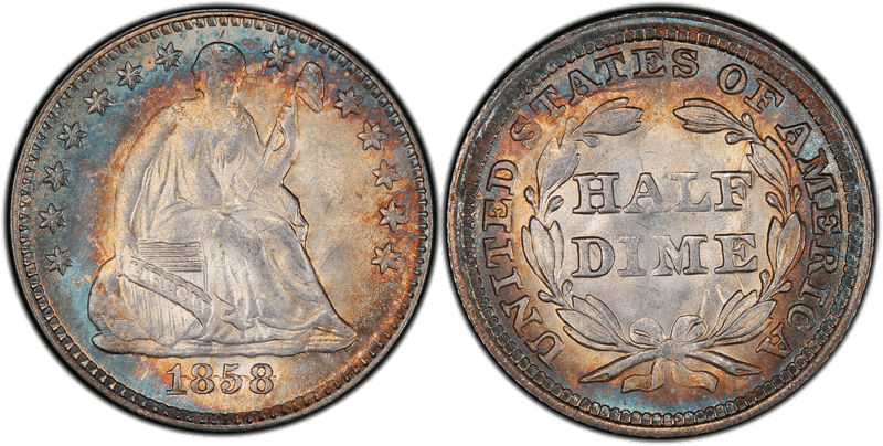 1858 Seated Liberty Half Dime - Over Inverted Date