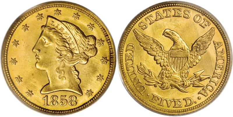 1858 Liberty Head Half Eagle