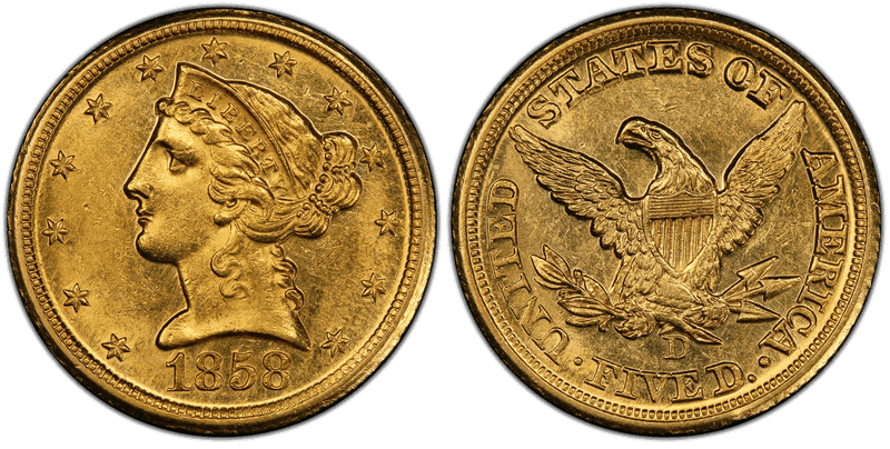 1858 (D) Liberty Head Half Eagle