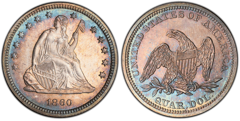 1860 Proof Seated Liberty Quarter