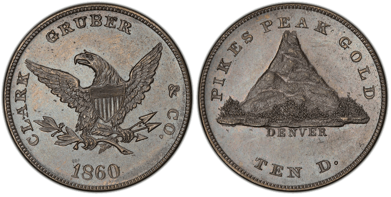 1860 Proof Clark, Gruber & Co. Ten Dollar Die Trial - K-3, Copper