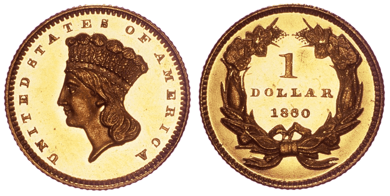 1860 Proof Liberty Gold Dollar