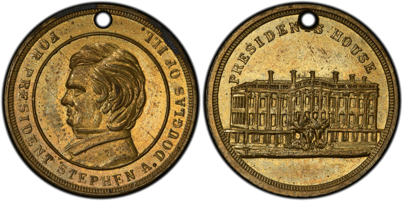 (1860) Brass Civil War Patriotic Token F-510/510Ab, Holed Stephen A. Douglas