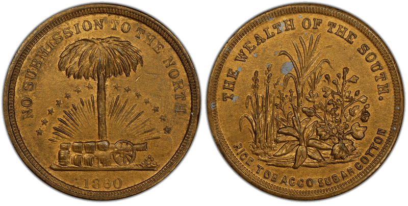 (1860) Brass Civil War Patriotic Token F-511/514b, Wealth of the South