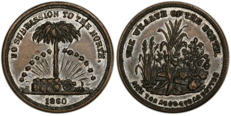 (1860) Brass Civil War Patriotic Token F-511/518, The Wealth of the South