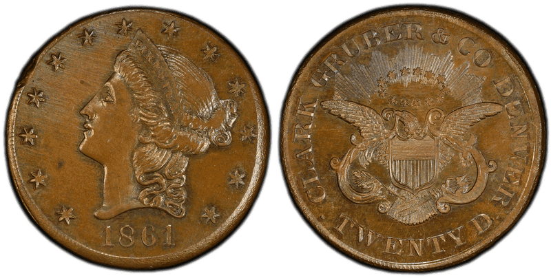 1861 Proof Clark, Gruber & Co. Twenty Dollar