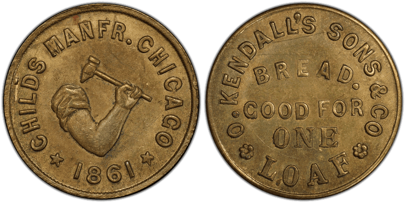 (1861) Brass Civil War Store Card F-150AI-3b, Kendall's Sons & Co IL
