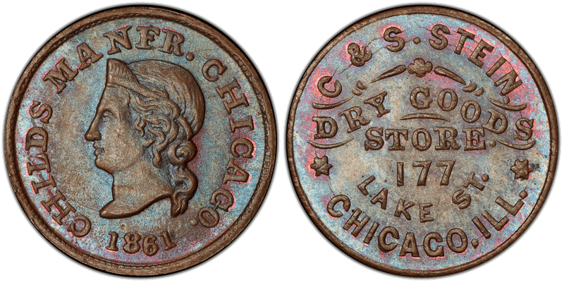 (1861) Copper Civil War Store Card F-150BC-1a, C & S. Stein IL