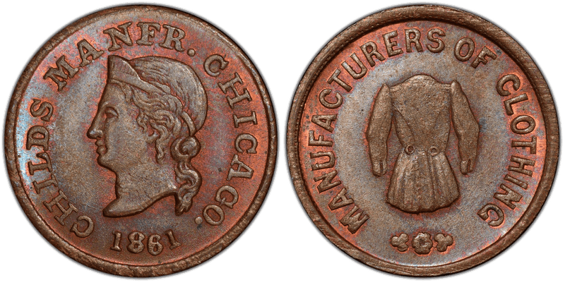 (1861) Copper Civil War Store Card F-150J-22a, Childs IL