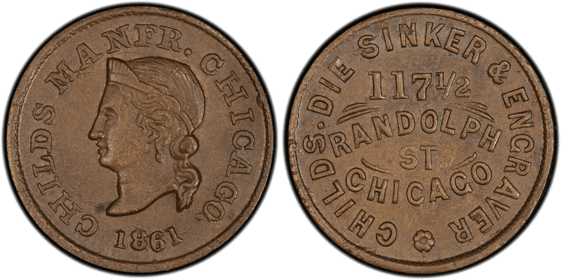(1861) Copper Civil War Store Card F-150J-3a, Child''s Die Sinker & Engraver IL