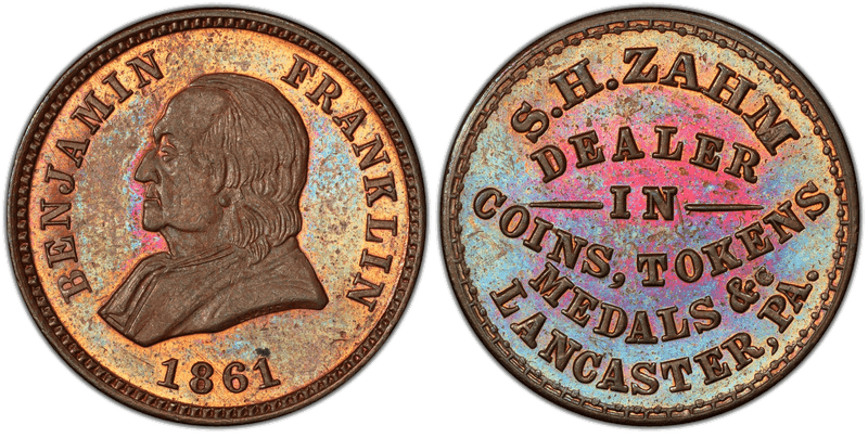 (1861) Copper Civil War Store Card F-525A-1a, S.H. Zahm PA