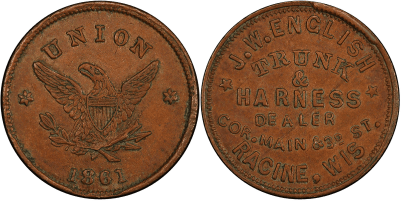 (1861) Copper Civil War Store Card F-700E-2a, J.W. English WI