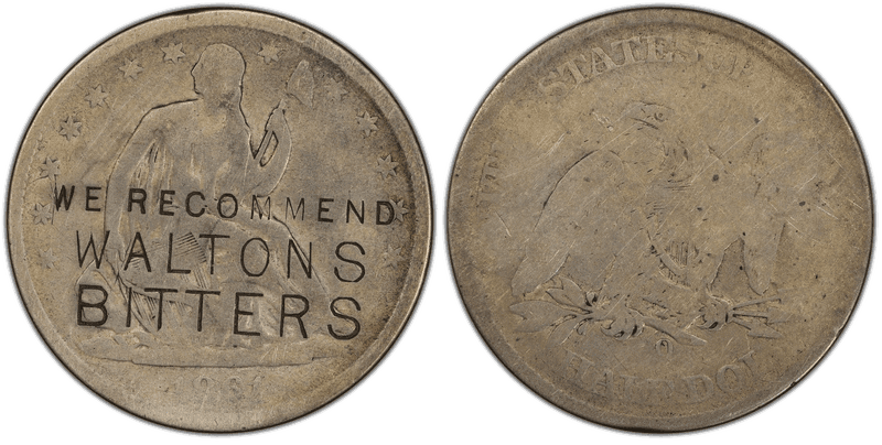 1861 (O) Seated Liberty Half Dollar - Brunk W-143 Waltons Bitters