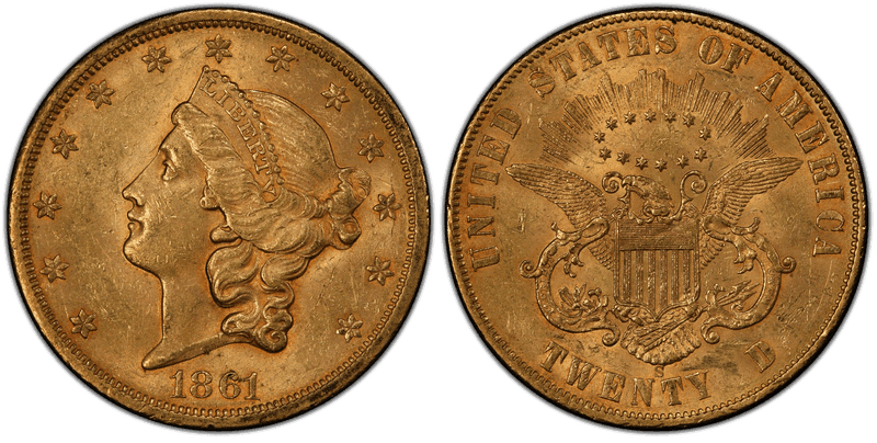 1861 (S) Liberty Head Double Eagle - Paquet Reverse